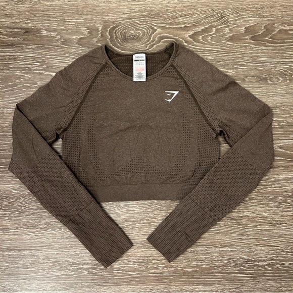 Gymshark Vital Seamless 2.0 Crop Top Brown Marl Mesh - Women’s Size L - Picture 1 of 4